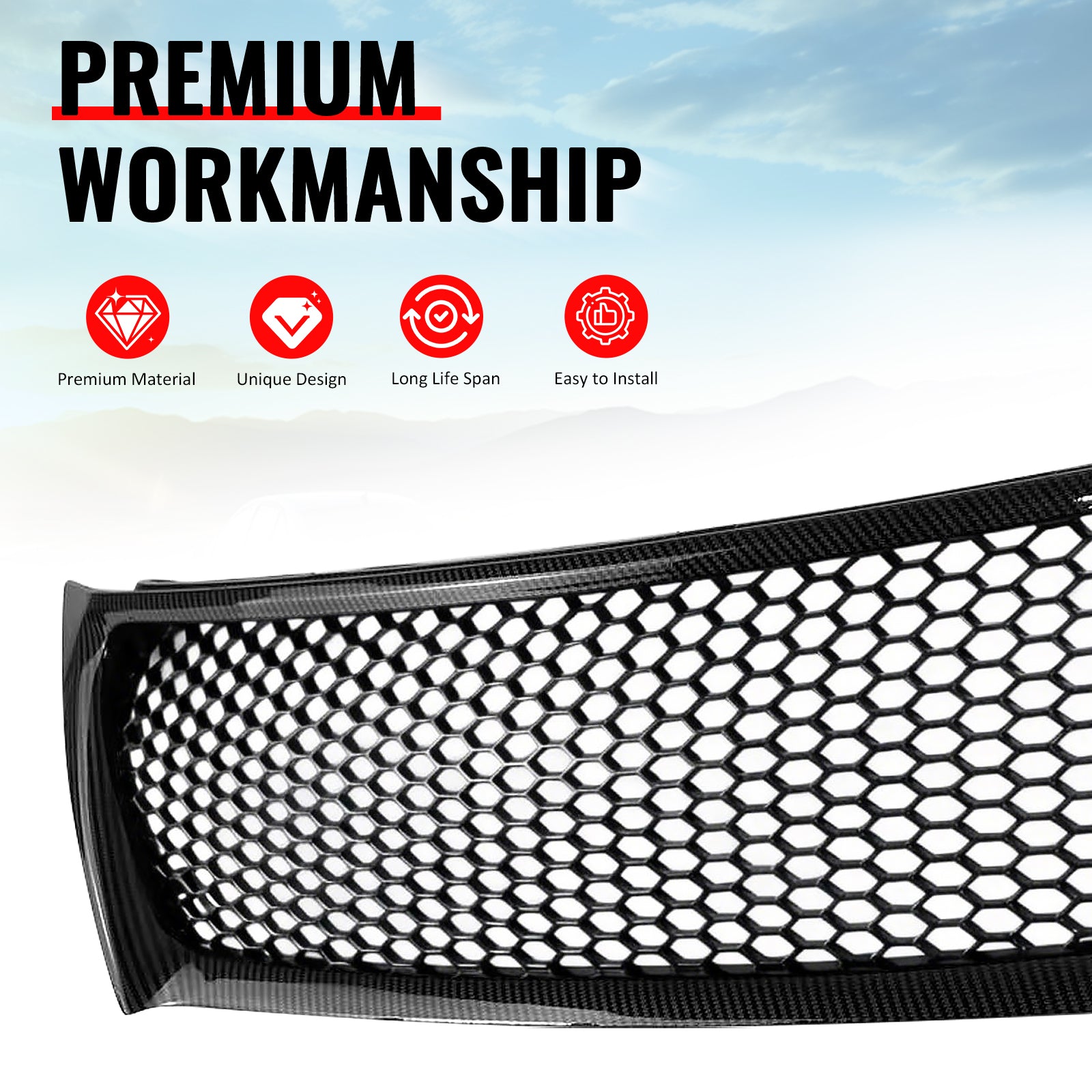 Fits 11-13 Lexus IS250 IS350 Sedan Carbon Fiber Print Honeycomb Style Grille ABS