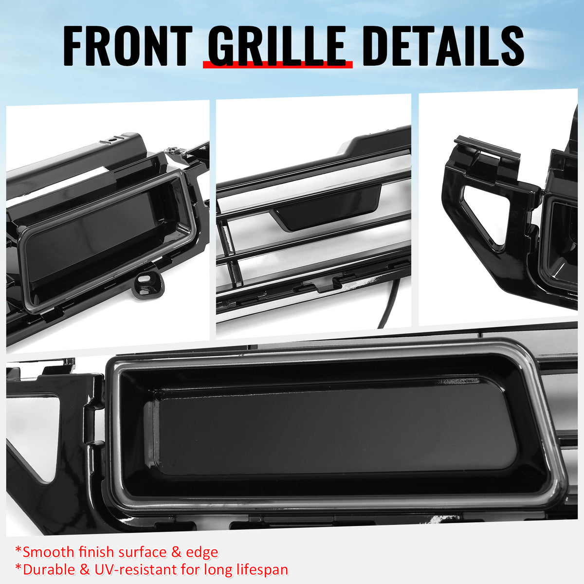 Fits 20-26 Defender 90 110 130 IKON Style LED Front Upper Grille Gloss Black ABS