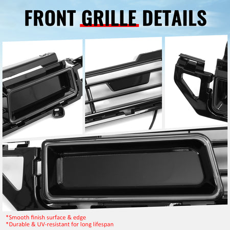 Fits 20-26 Defender 90 110 130 IKON Style LED Front Upper Grille Gloss Black ABS