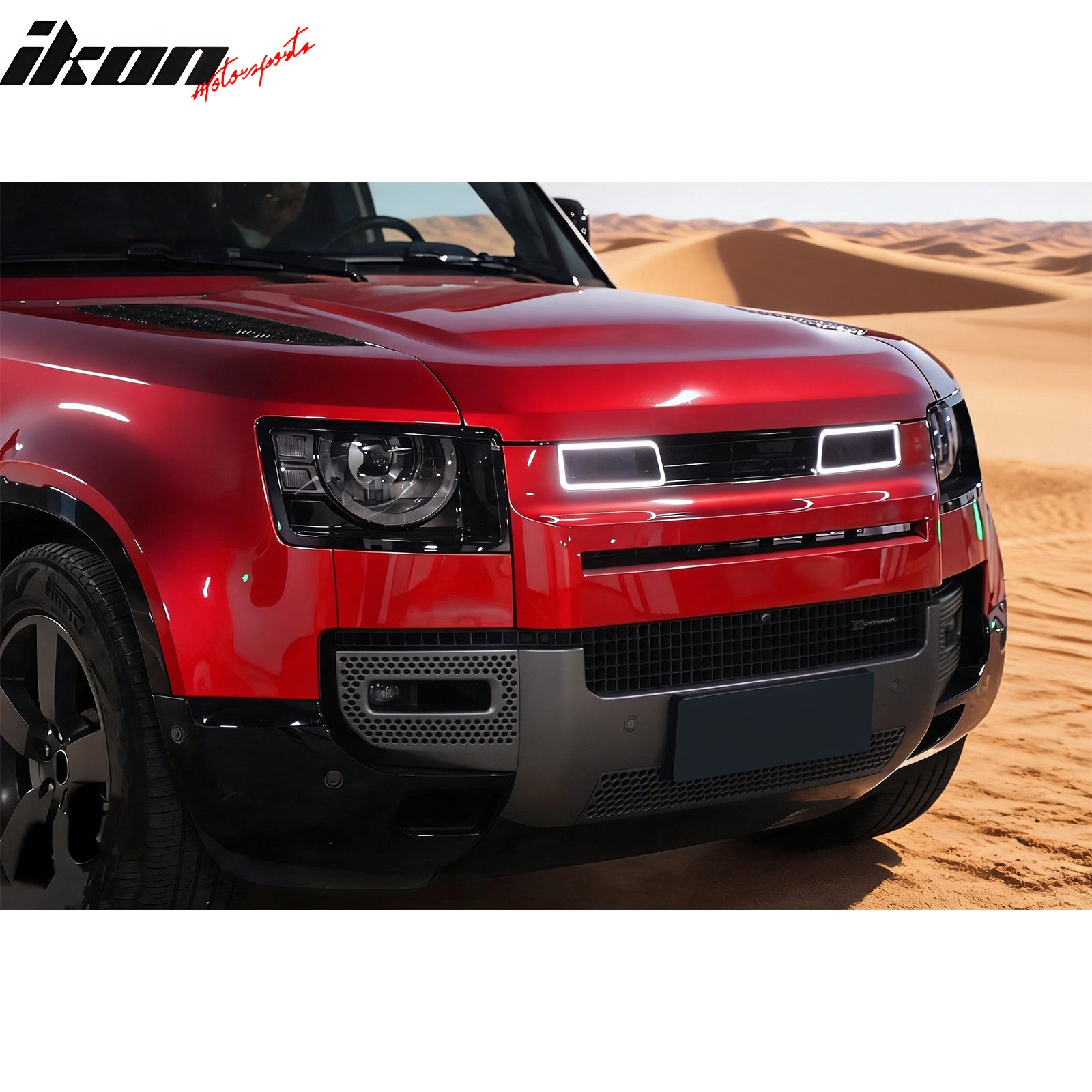 Fits 20-26 Defender 90 110 130 IKON Style LED Front Upper Grille Gloss Black ABS