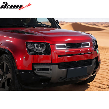 Fits 20-26 Defender 90 110 130 IKON Style LED Front Upper Grille Gloss Black ABS