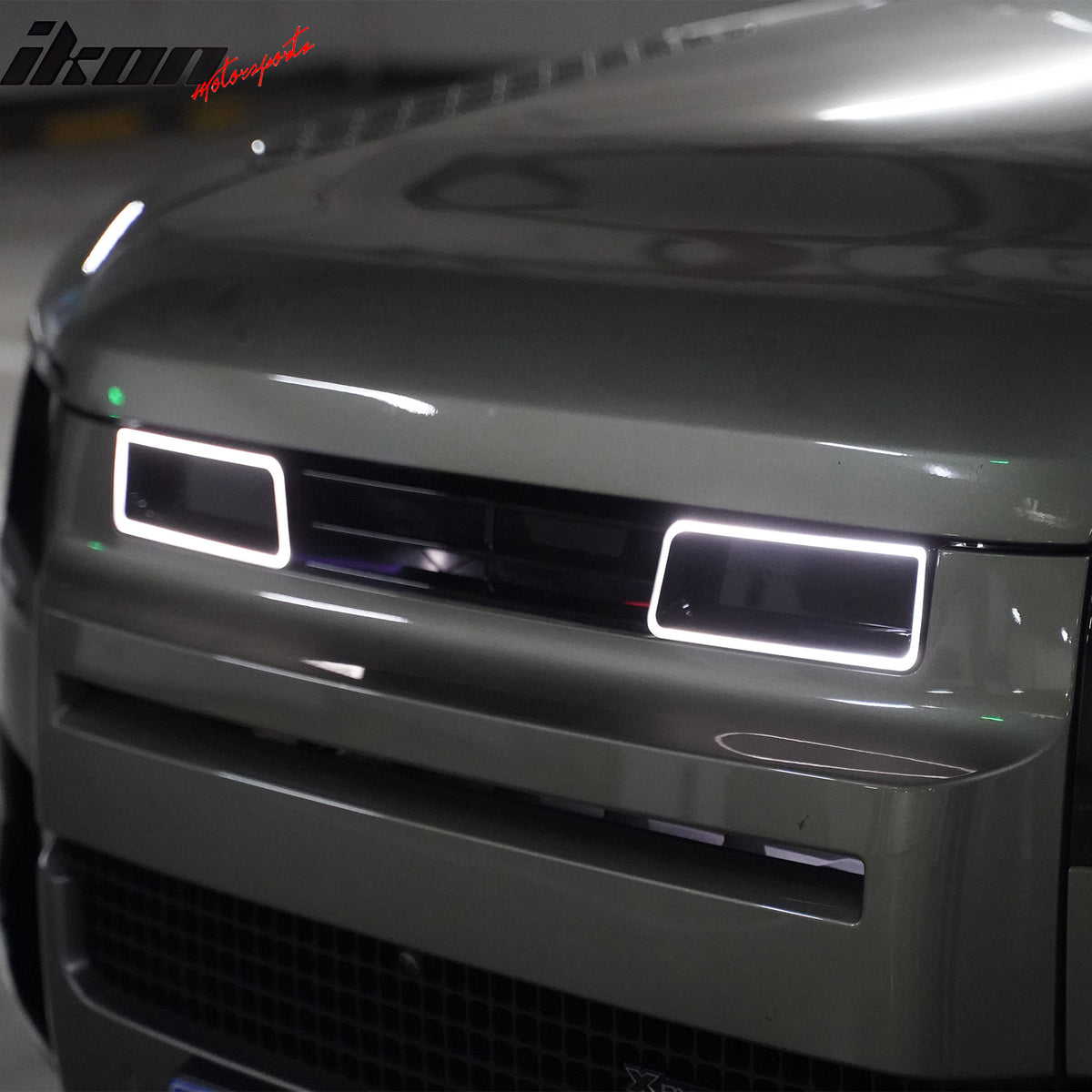 Fits 20-26 Defender 90 110 130 IKON Style LED Front Upper Grille Gloss Black ABS