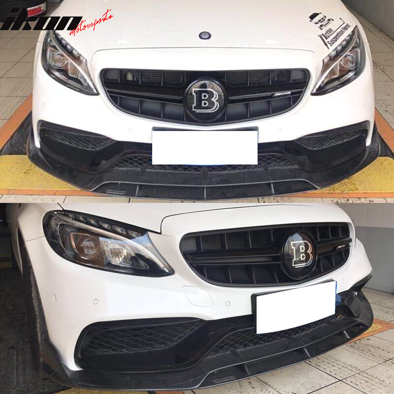 Front Grille Compatible With 2015-2018 Mercedes-Benz C Class W205, Sport E63S Vertical AMG Style Black Grill Front Bumper Hood Exterior by IKON MOTORSPORTS, 2016 2017