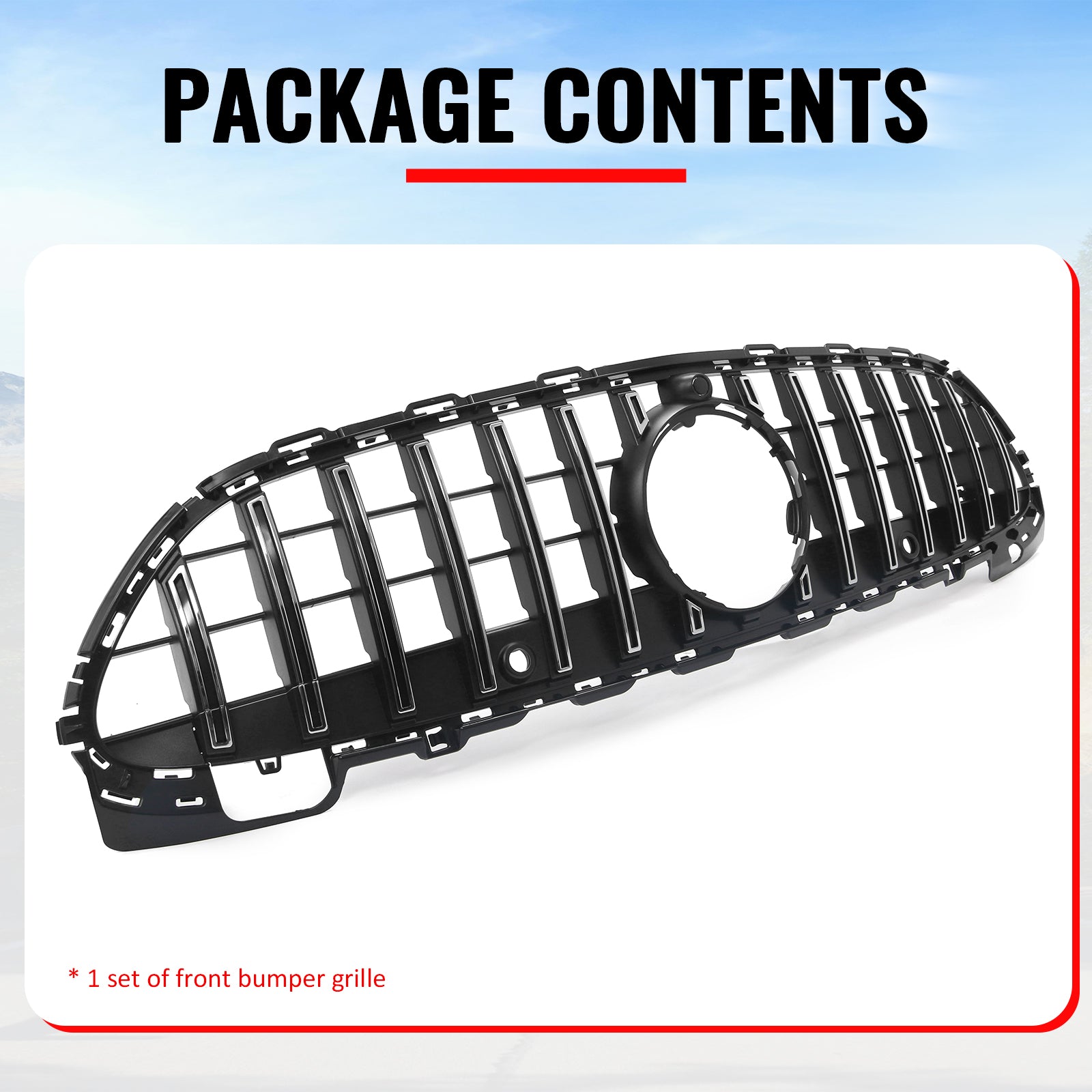 Fits 22-26 Benz C300 C43 AMG W206 GT Style Upper Grille Unpainted & Chrome ABS
