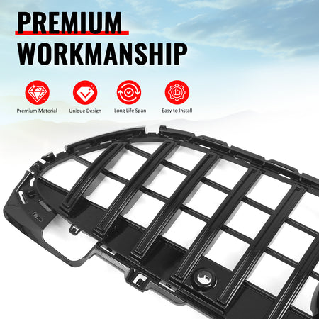 Fits 22-26 Benz C300 C43 AMG W206 GT Style Front Upper Grille Gloss Black ABS