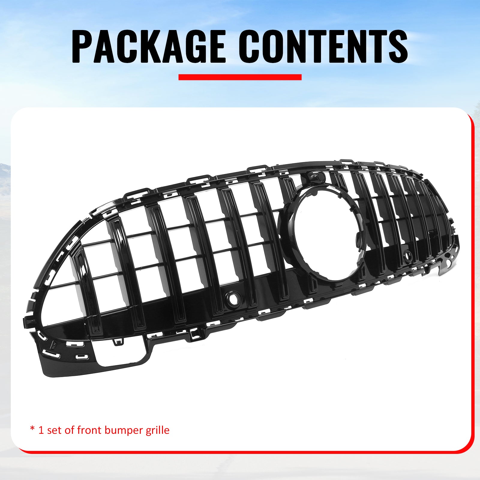 Fits 22-26 Benz C300 C43 AMG W206 GT Style Front Upper Grille Gloss Black ABS