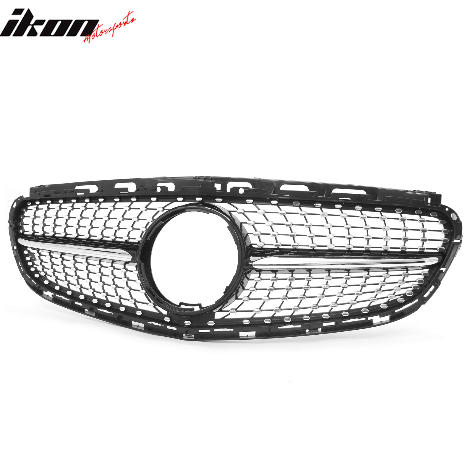Fits 14-16 Benz W212 E350 E400 E550 Diamond Upper Grille Gloss Black Chrome ABS