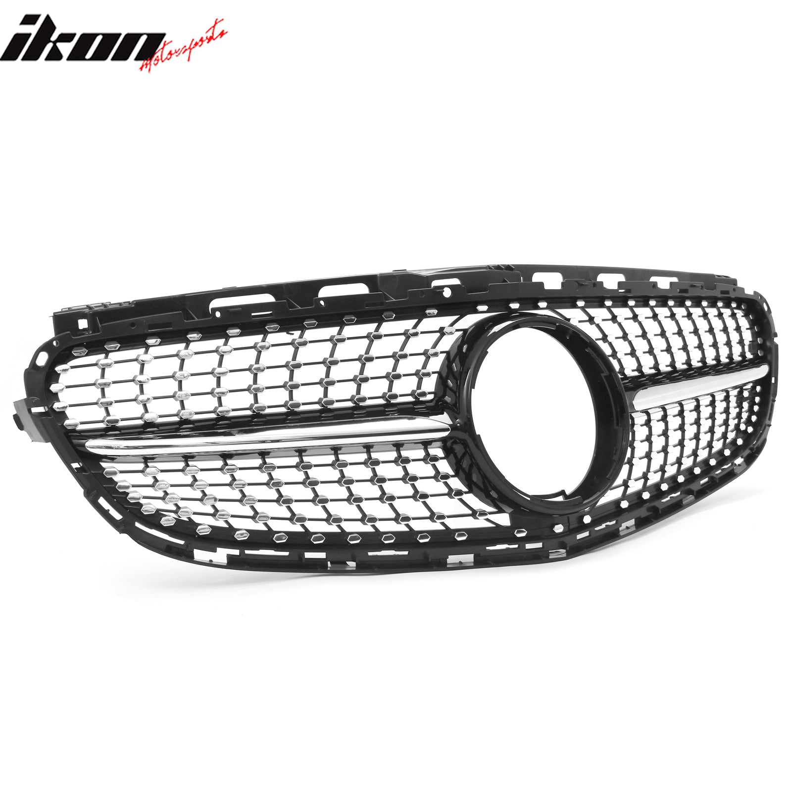 Fits 14-16 Benz W212 E350 E400 E550 Diamond Upper Grille Gloss Black Chrome ABS