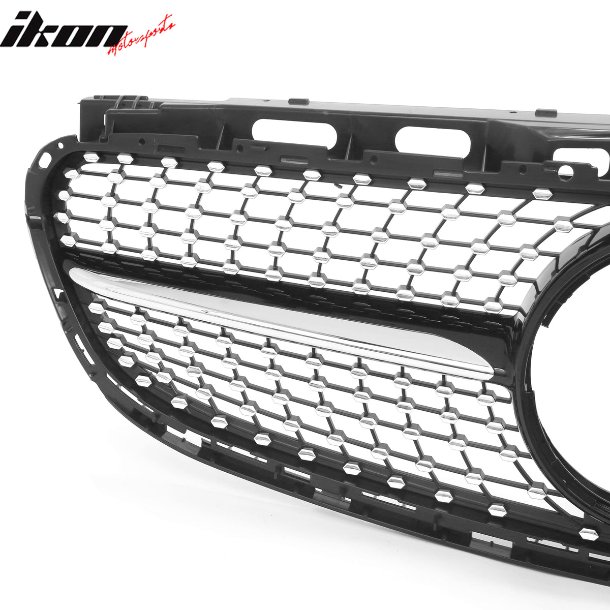 Fits 14-16 Benz W212 E350 E400 E550 Diamond Upper Grille Gloss Black Chrome ABS