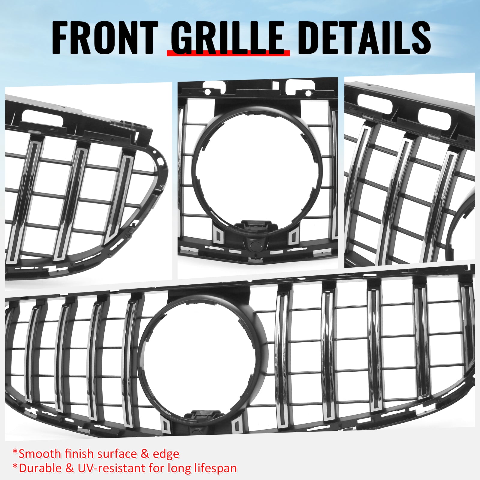 Fits 14-16 Benz W212 E350 E400 E550 GT Style Upper Grille Unpainted & Chrome ABS