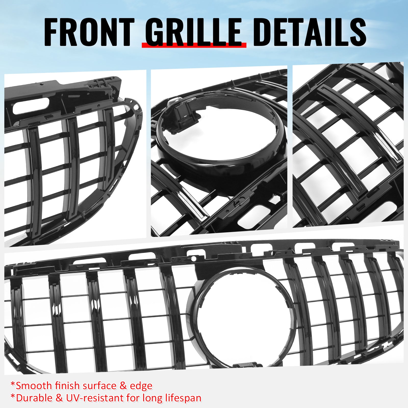 Fits 14-16 Benz W212 E350 E400 E550 GT Style Front Upper Grille Gloss Black ABS