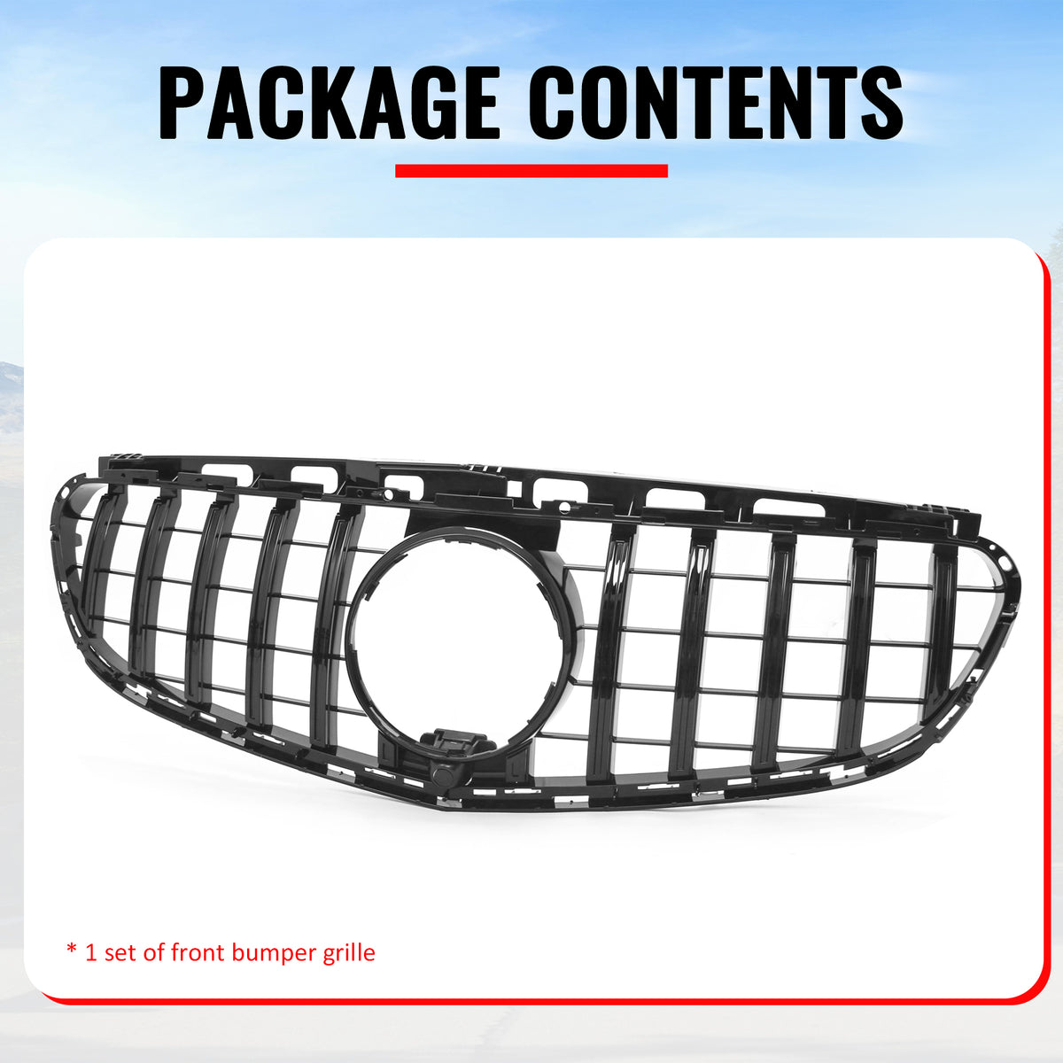 Fits 14-16 Benz W212 E350 E400 E550 GT Style Front Upper Grille Gloss Black ABS