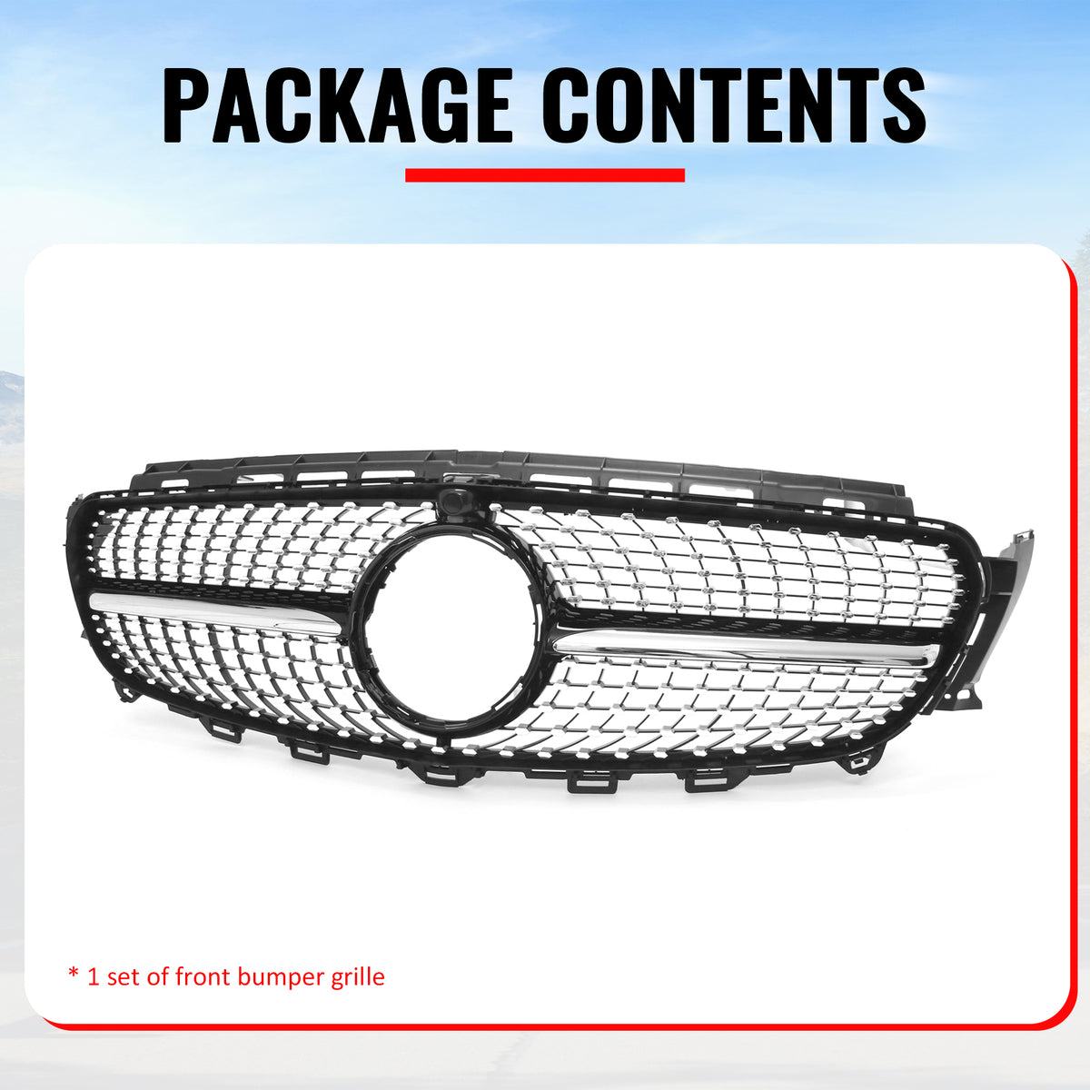 Fits 17-20 Benz E350 E400 E450 Diamond Style Upper Grille Gloss Black Chrome ABS