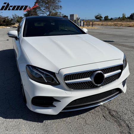 Fits 17-20 Benz E350 E400 E450 Diamond Style Upper Grille Gloss Black Chrome ABS