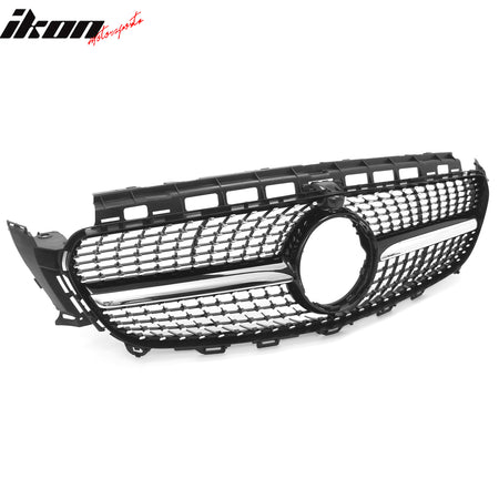 Fits 17-20 Benz E350 E400 E450 Diamond Style Upper Grille Gloss Black Chrome ABS