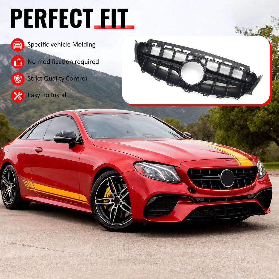 IKON MOTORSPORTS Front Upper Grille, Compatible with 2017-2020 Mercedes-Benz W213 E300 E350 E400 E450 E43 AMG S213 C238 A238, W213 E63 Style Unpainted + Gloss Black PP Clip-on Front Bumper Mesh Grille