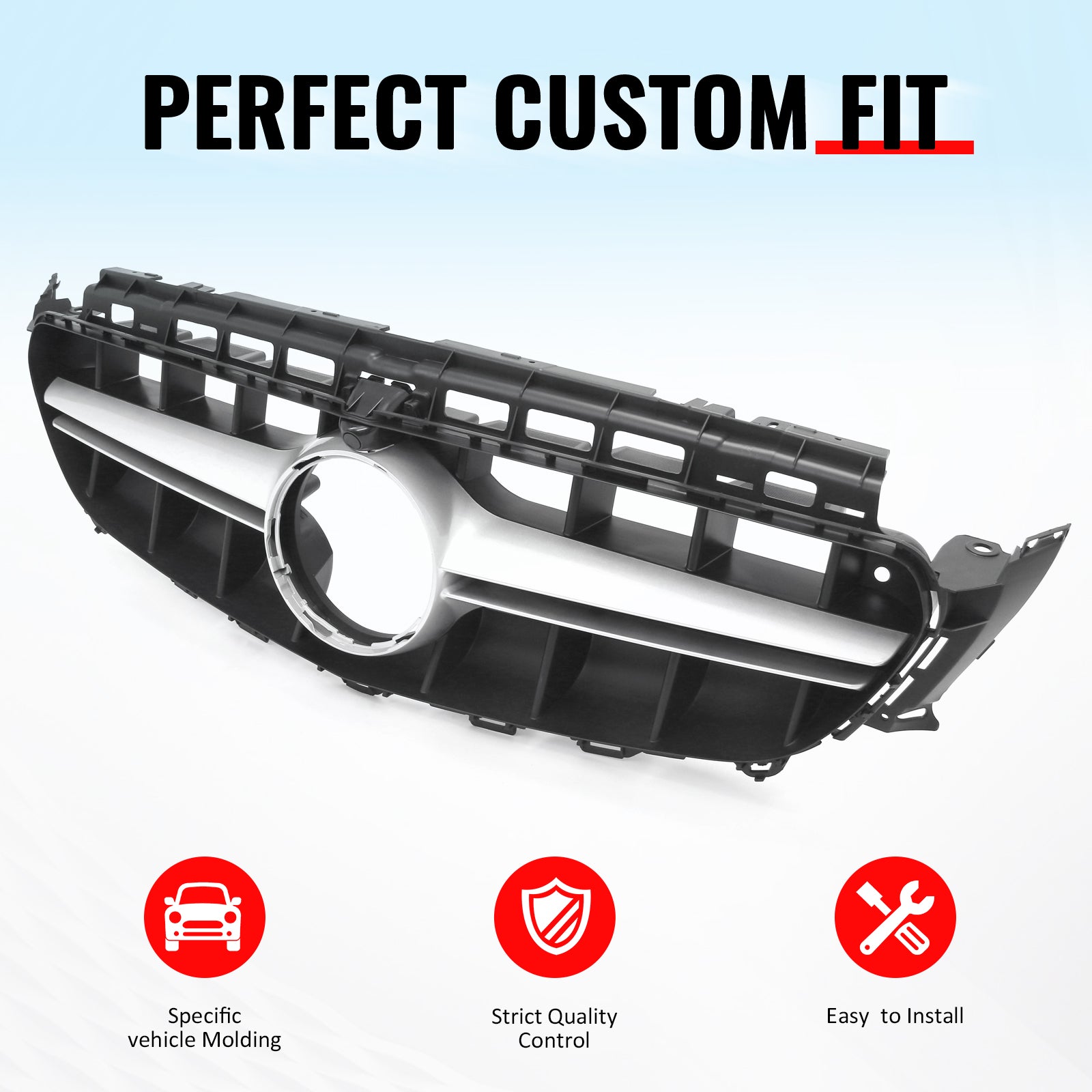 IKON MOTORSPORTS Front Upper Grille, Compatible with 2017-2020 Benz W213 E300 E350 E400 E450 E43 AMG S213 C238 A238, W213 E63 Style Unpainted Black + Sliver PP Replacement Clip-on Front Mesh Grille