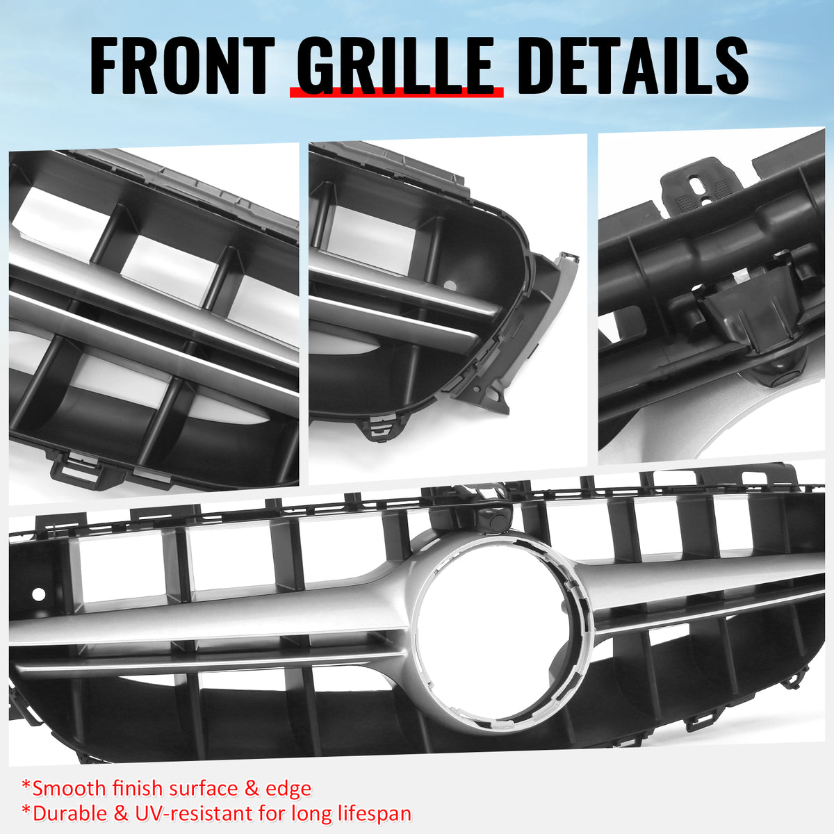 Fits 17-20 Benz E350 E450 E43 W213 E63 Front Upper Grille Unpainted + Sliver PP