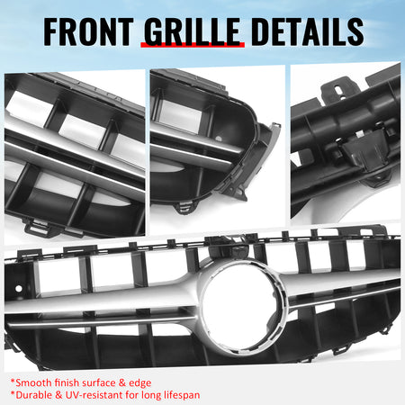 Fits 17-20 Benz E350 E450 E43 W213 E63 Front Upper Grille Unpainted + Sliver PP