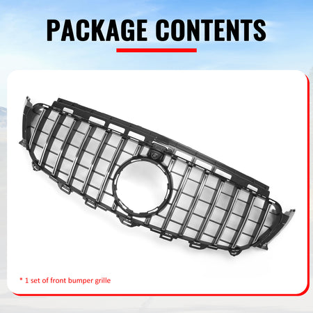 Fits 17-20 Benz E350 E400 E450 E43 GT Style Upper Grille Unpainted + Chrome ABS