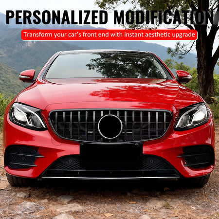 Fits 17-20 Benz E350 E400 E450 E43 GT Style Front Upper Grille Gloss Black ABS