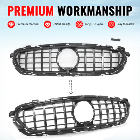 Fits 21-23 Benz E-Class E350 E450 GT Style Front Grille Unpainted & Chrome ABS
