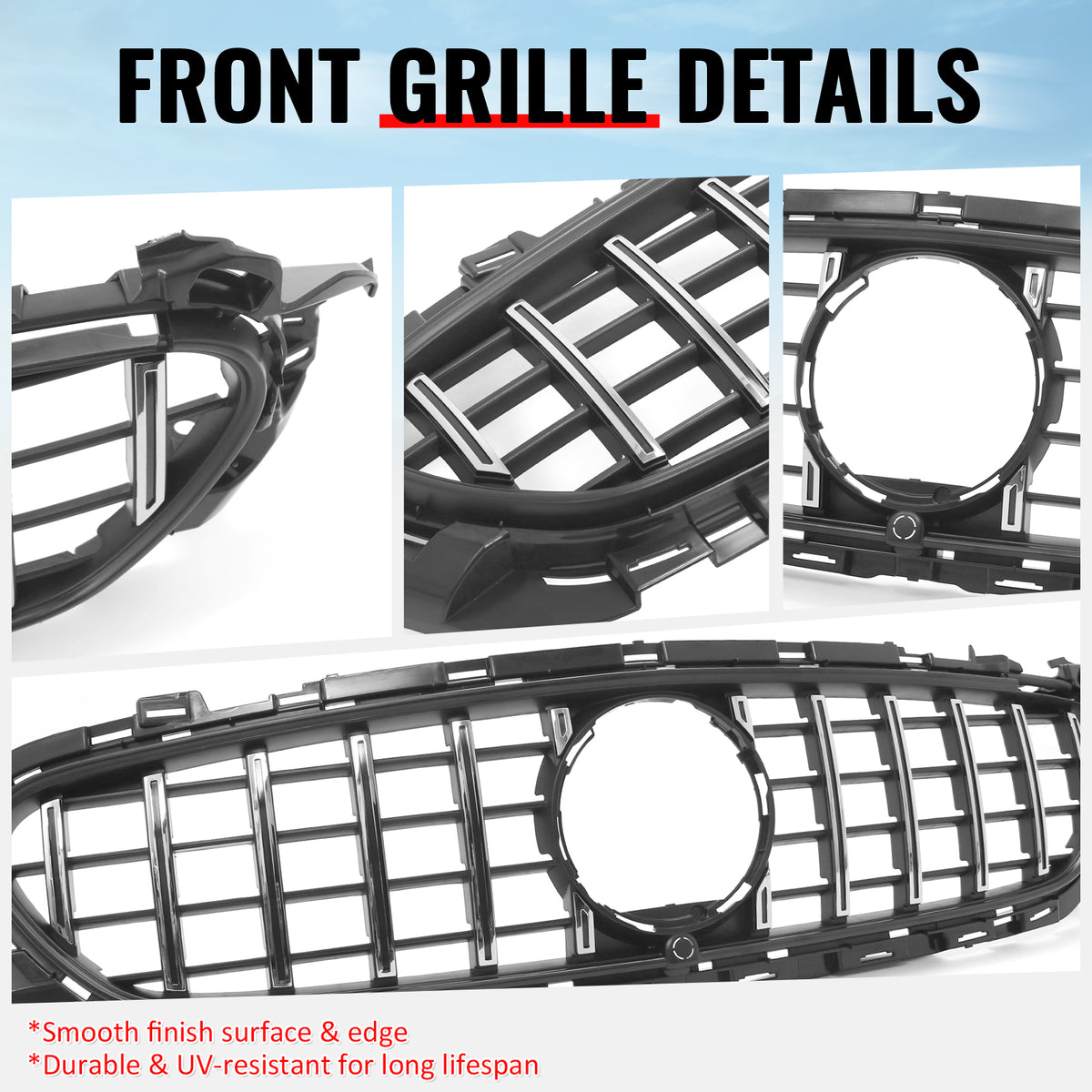 Fits 21-23 Benz E-Class E350 E450 GT Style Front Grille Unpainted & Chrome ABS