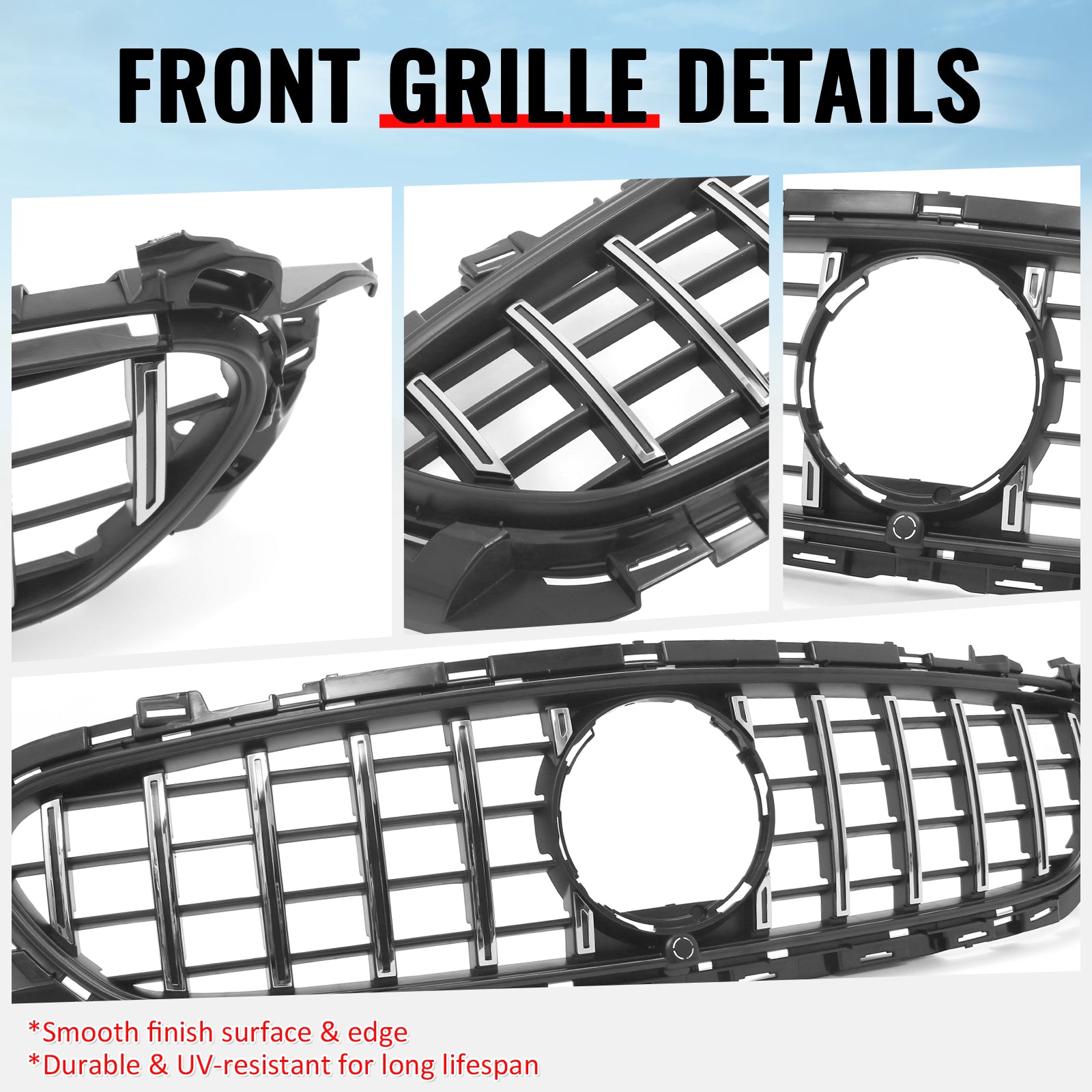 Fits 21-23 Benz E-Class E350 E450 GT Style Front Grille Unpainted & Chrome ABS