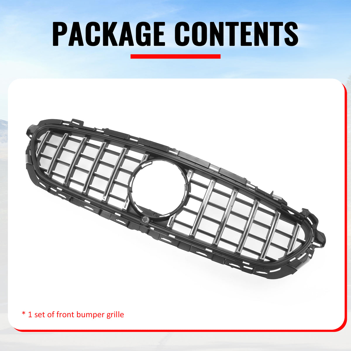 Fits 21-23 Benz E-Class E350 E450 GT Style Front Grille Unpainted & Chrome ABS