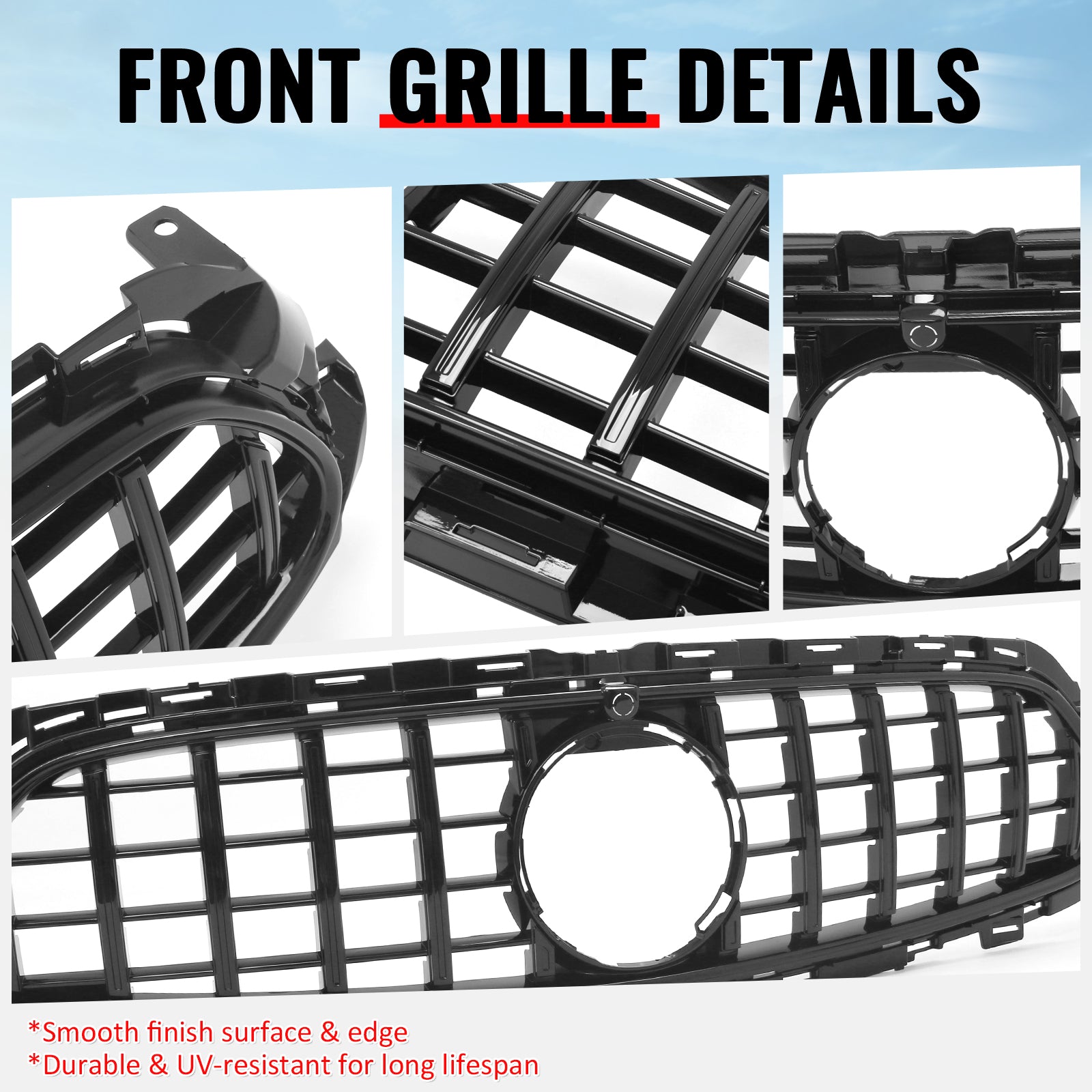 Fits 21-23 Benz E-Class E350 E450 GT Style Front Upper Grille Gloss Black ABS