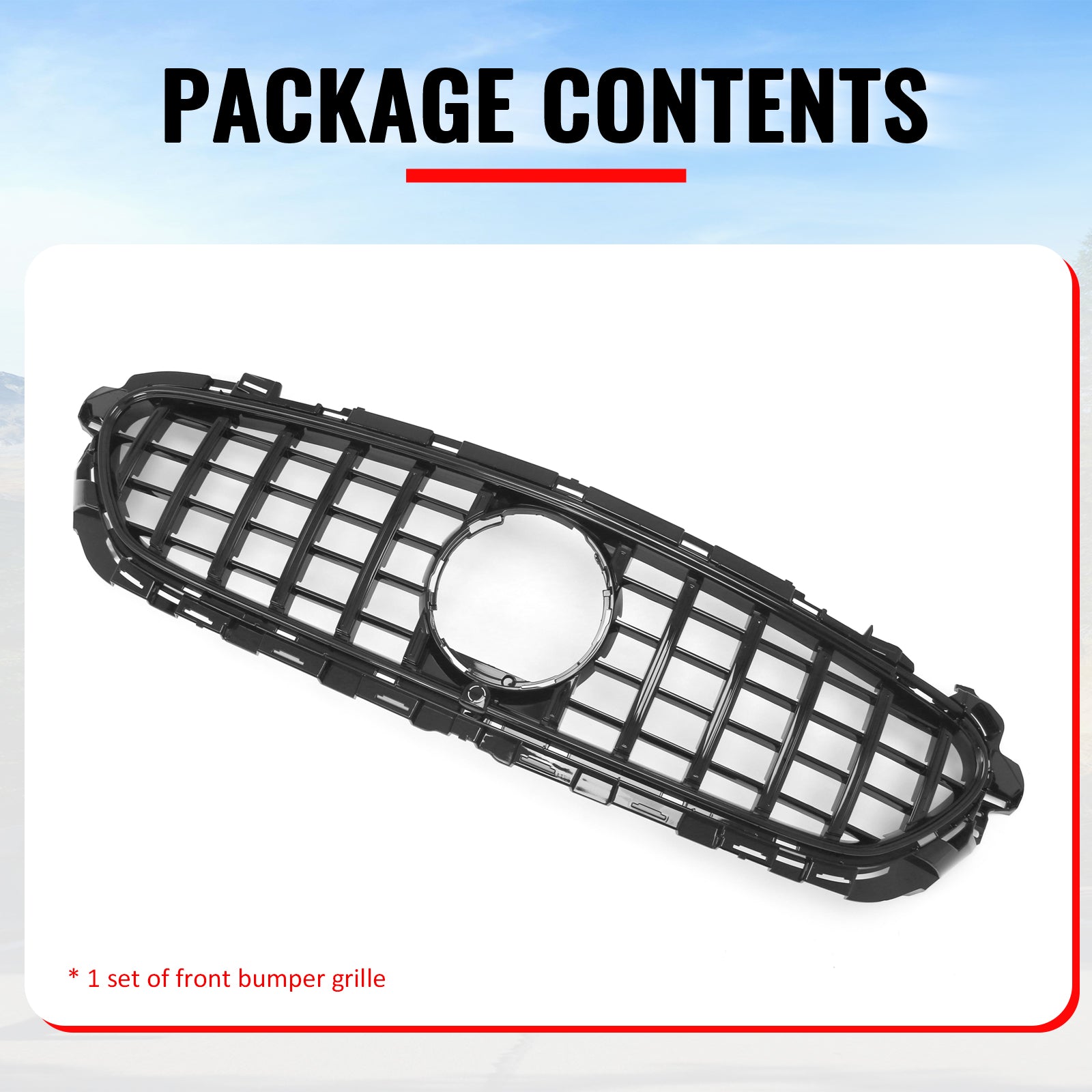 Fits 21-23 Benz E-Class E350 E450 GT Style Front Upper Grille Gloss Black ABS