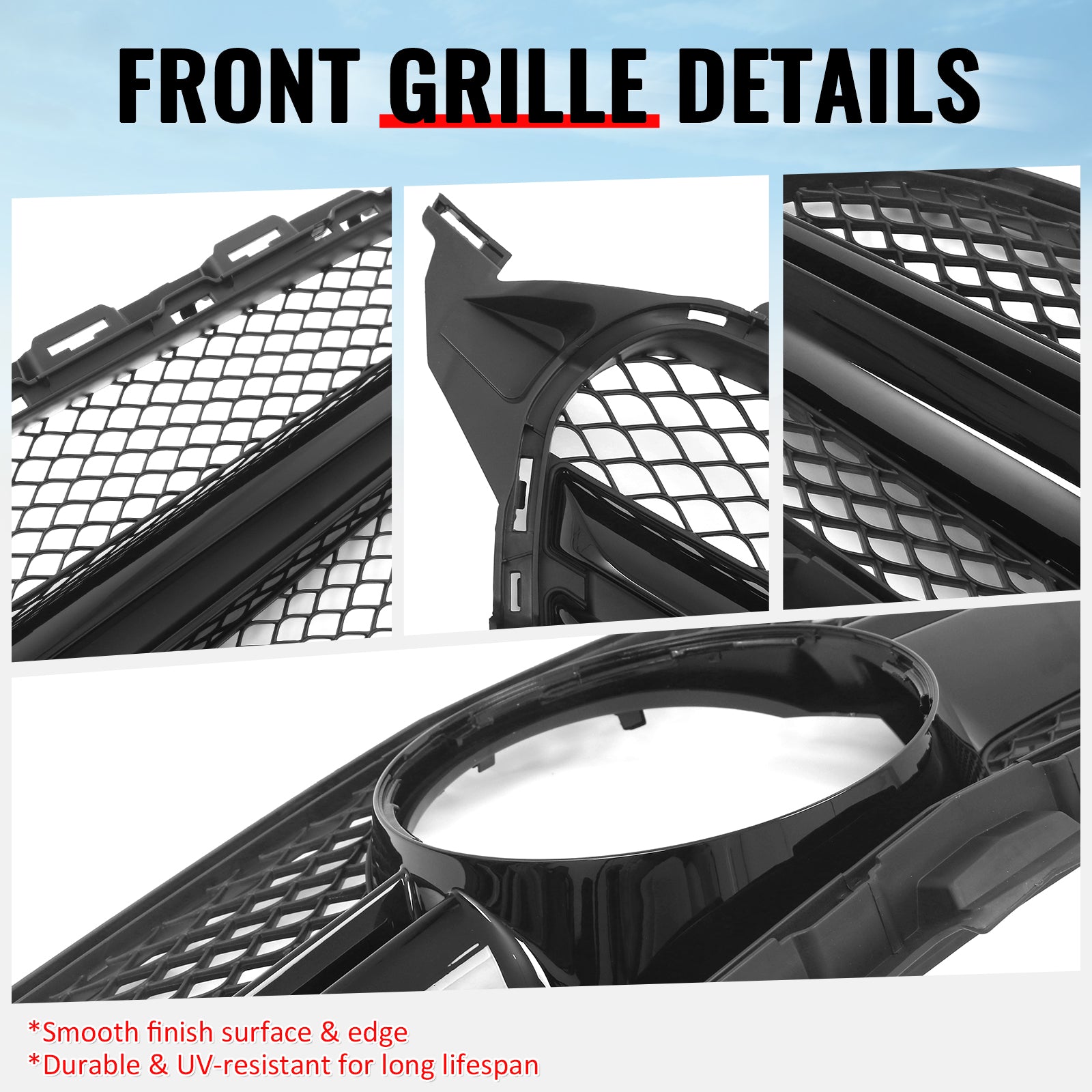 Fits 15-18 Benz C350e C450 AMG W205 C63 Style Front Upper Grille Gloss Black ABS
