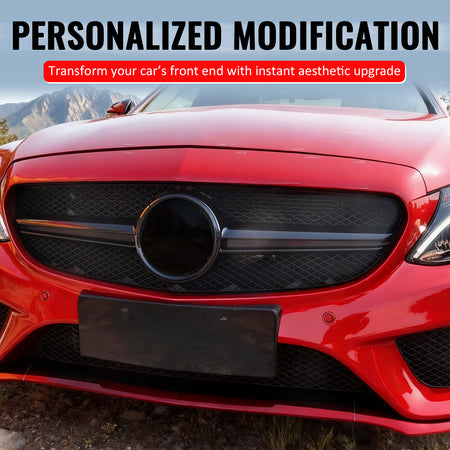 Fits 15-18 Benz C350e C450 AMG W205 C63 Style Front Upper Grille Gloss Black ABS