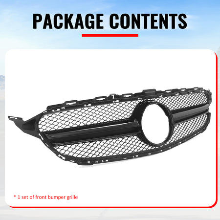 Fits 15-18 Benz C350e C450 AMG W205 C63 Style Front Upper Grille Gloss Black ABS