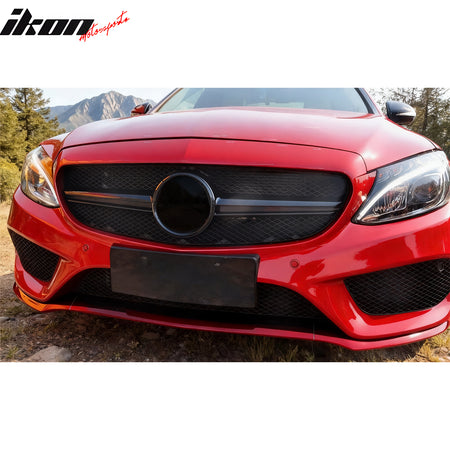 Fits 15-18 Benz C350e C450 AMG W205 C63 Style Front Upper Grille Gloss Black ABS