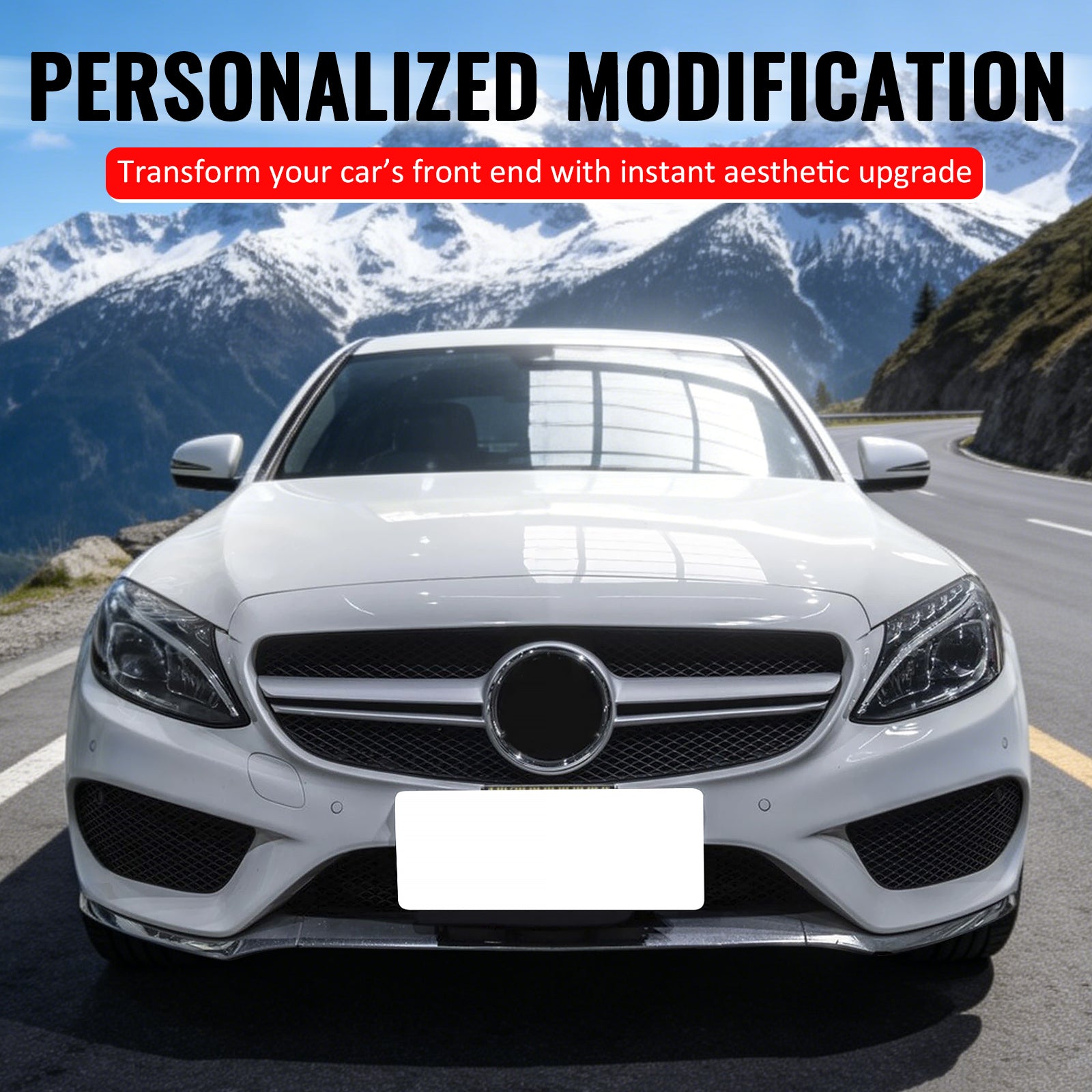 For 15-18 Benz C300 C450 AMG W205 C63 Front Upper Grille Primer Black Silver ABS