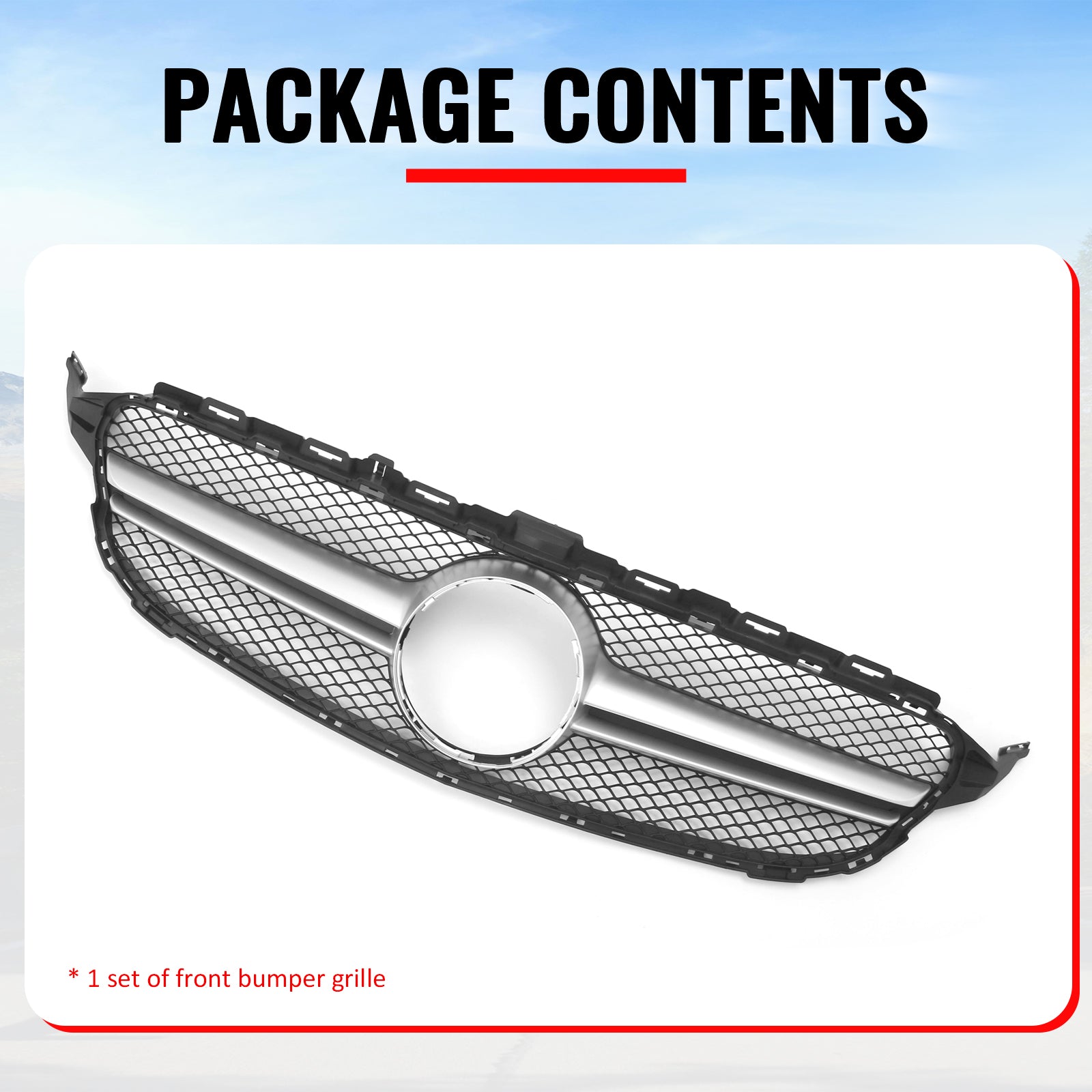 For 15-18 Benz C300 C450 AMG W205 C63 Front Upper Grille Primer Black Silver ABS