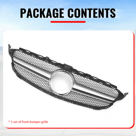 For 15-18 Benz C300 C450 AMG W205 C63 Front Upper Grille Primer Black Silver ABS