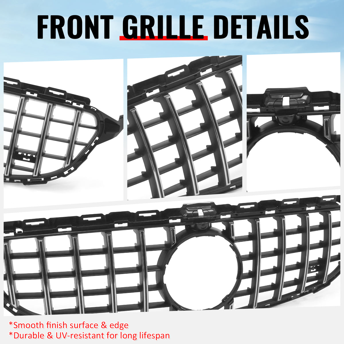 Fits 15-18 Benz W205 C350e C450 AMG GT Style Upper Grille Unpainted & Chrome ABS
