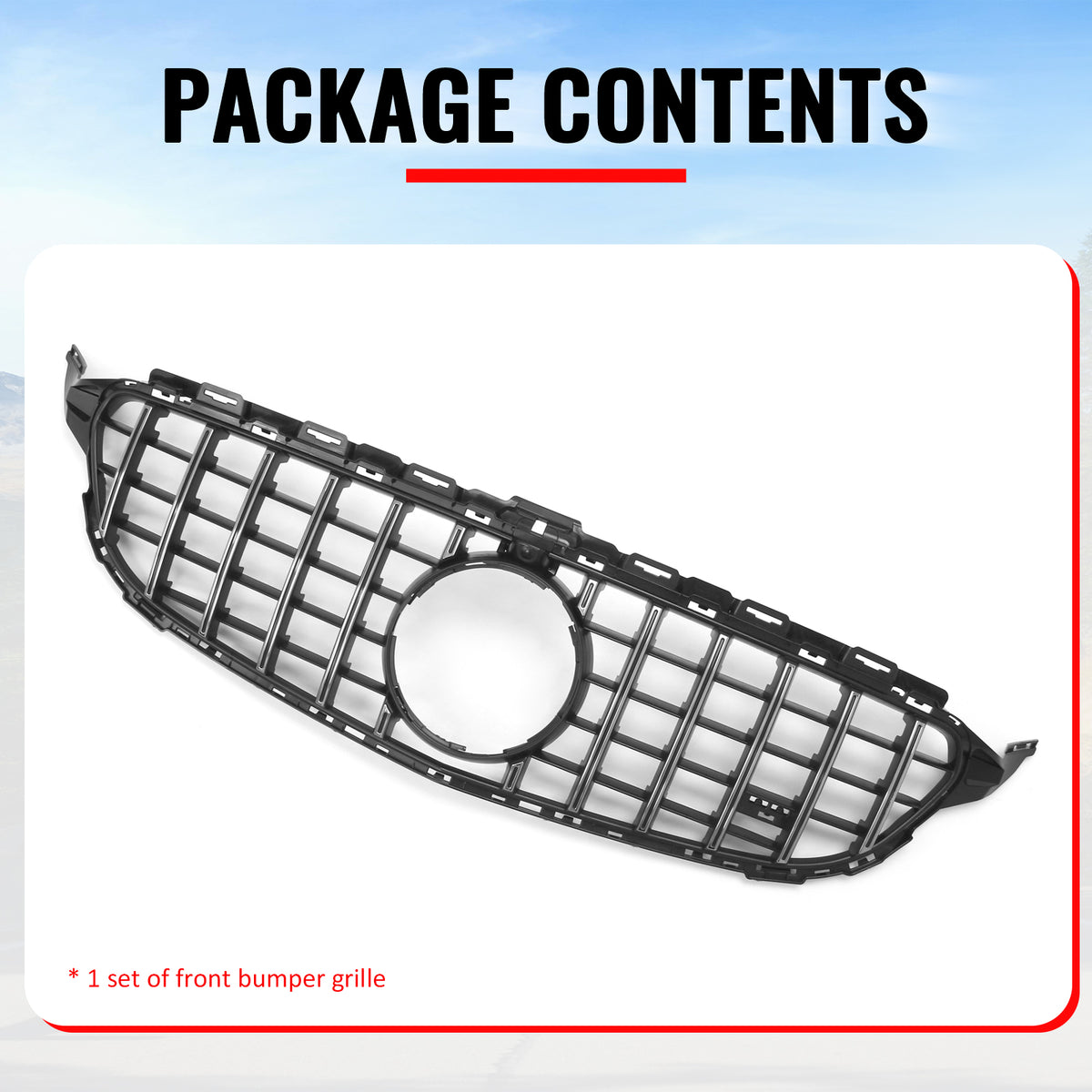 Fits 15-18 Benz W205 C350e C450 AMG GT Style Upper Grille Unpainted & Chrome ABS
