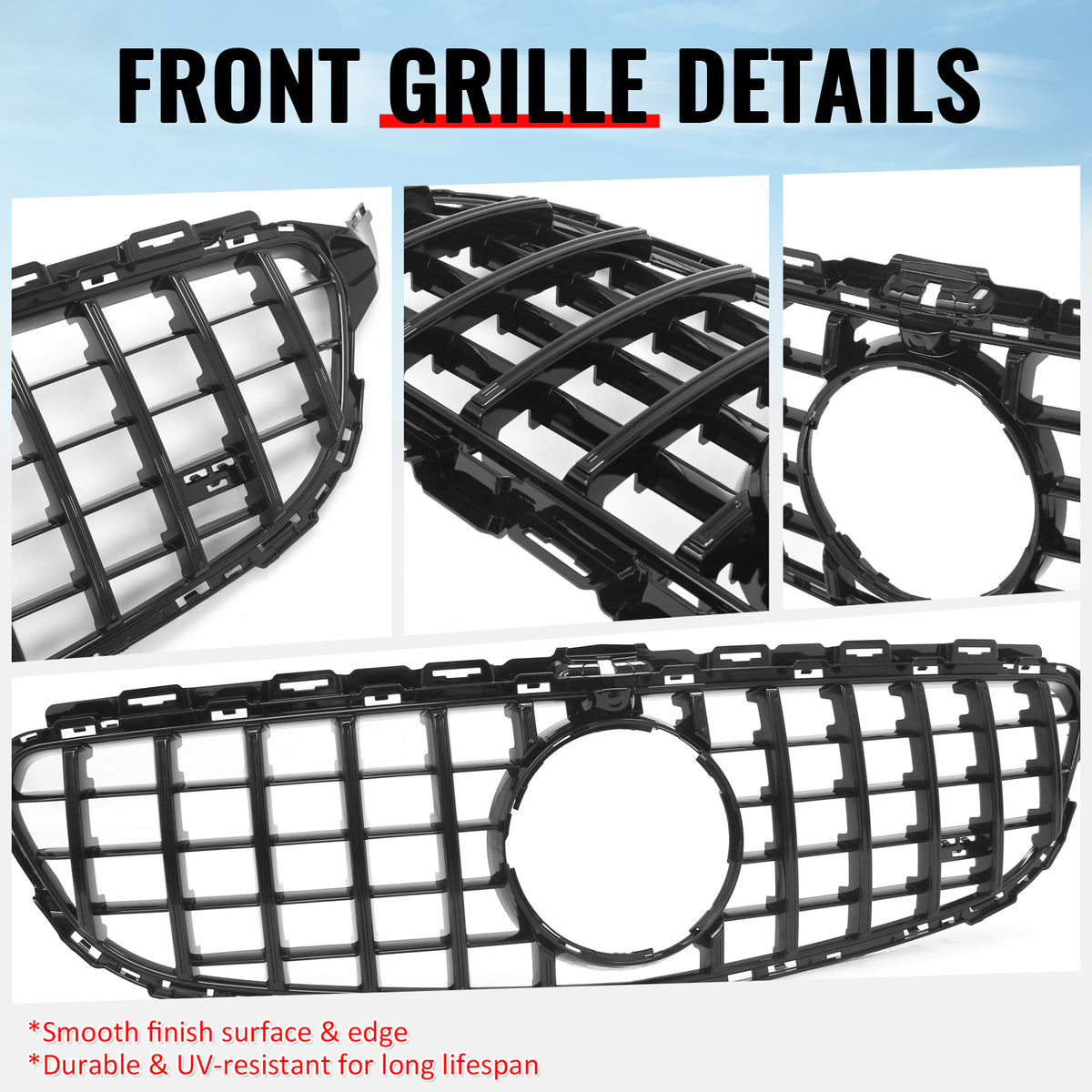 Fits 15-18 Benz W205 C350e C450 AMG GT Style Front Upper Grille Gloss Black ABS