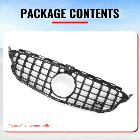 Fits 15-18 Benz W205 C350e C450 AMG GT Style Front Upper Grille Gloss Black ABS