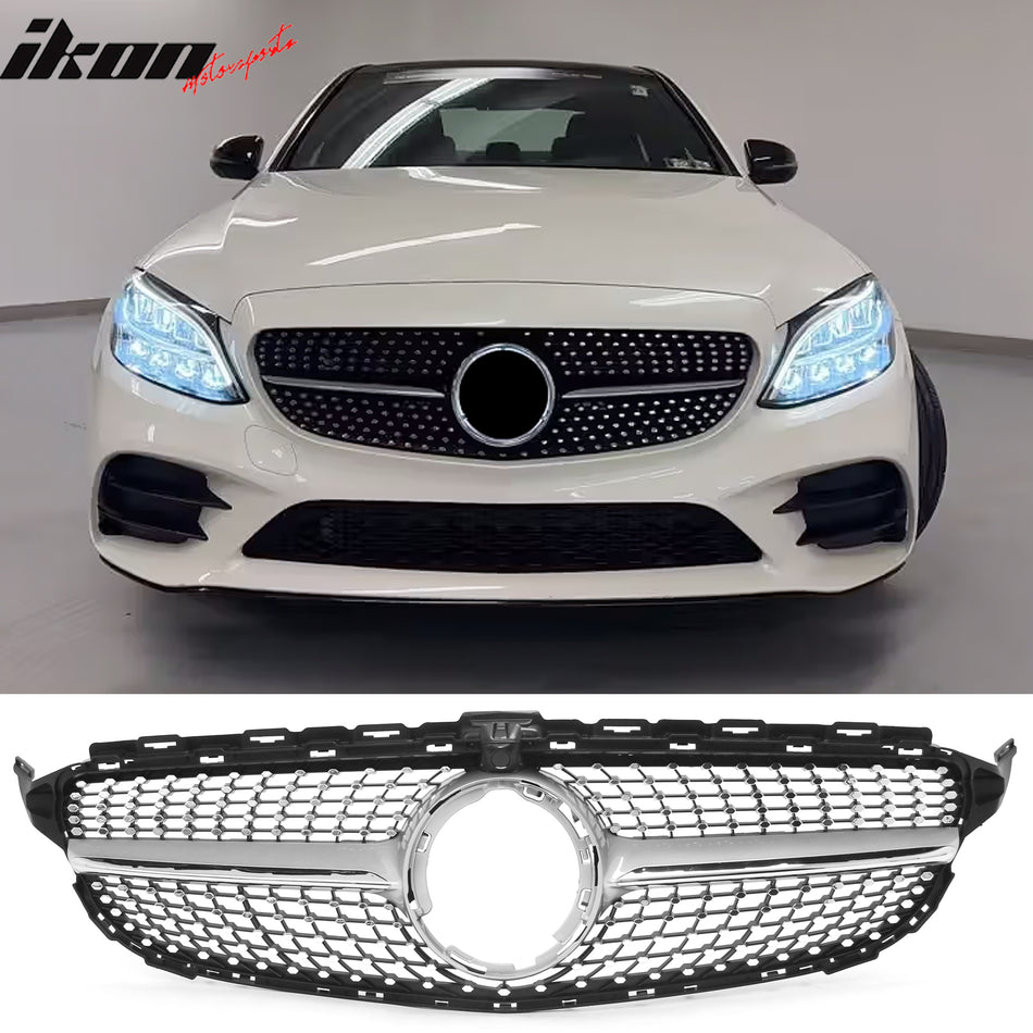 2019-2021 Benz W205 C300 C43 AMG Sedan Diamond Style Unpainted + Chrome Grille ABS