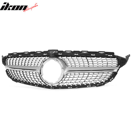 Fits 19-21 Benz W205 C300 C43 AMG Diamond Front Upper Grille Unpainted & Chrome