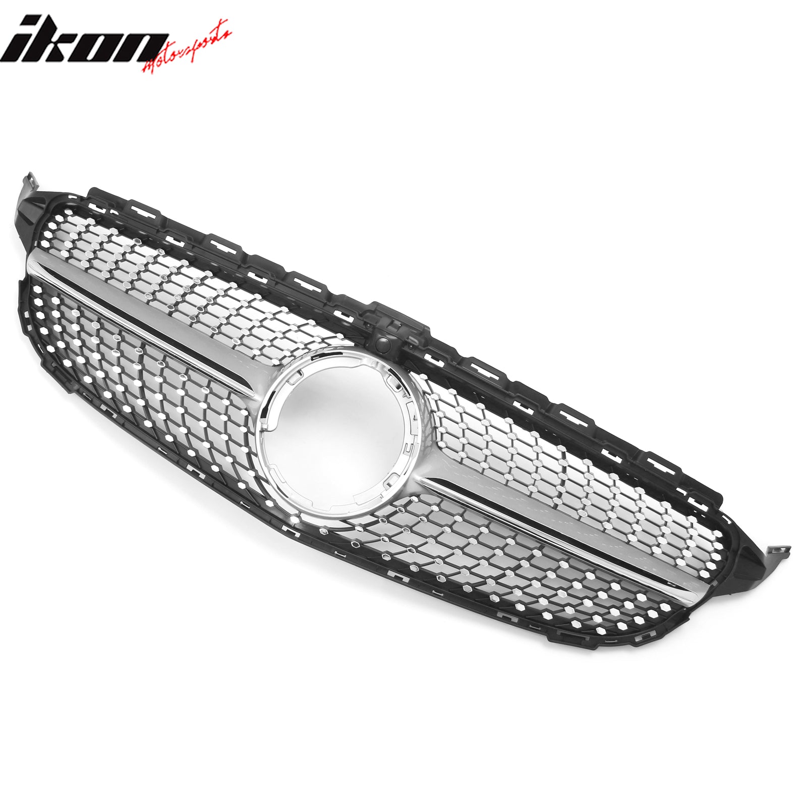 Fits 19-21 Benz W205 C300 C43 AMG Diamond Front Upper Grille Unpainted & Chrome