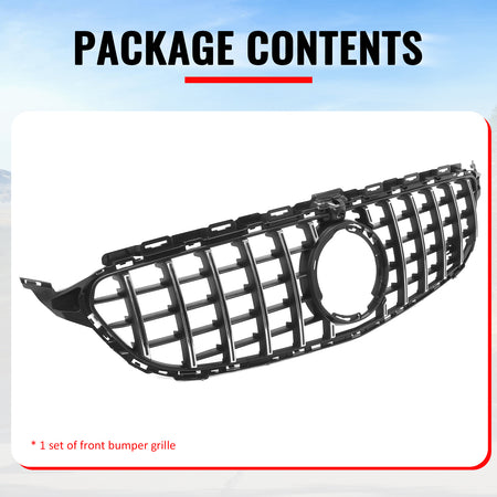 Fits 19-21 Benz W205 C300 C43 AMG GT Style Front Upper Grille Unpainted + Chrome