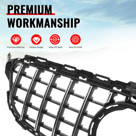 Fits 19-21 Benz W205 C300 C43 AMG GT Style Front Upper Grille Unpainted + Chrome