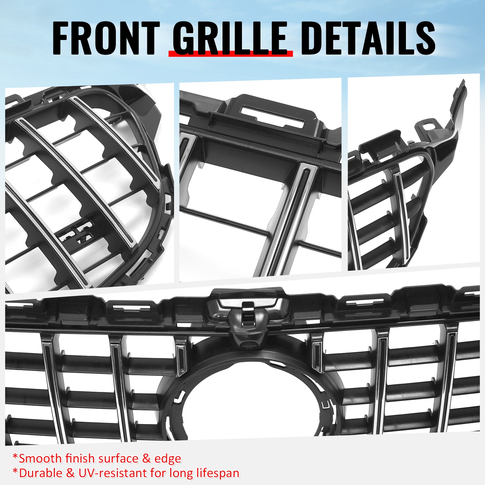 Fits 19-21 Benz W205 C300 C43 AMG GT Style Front Upper Grille Unpainted + Chrome