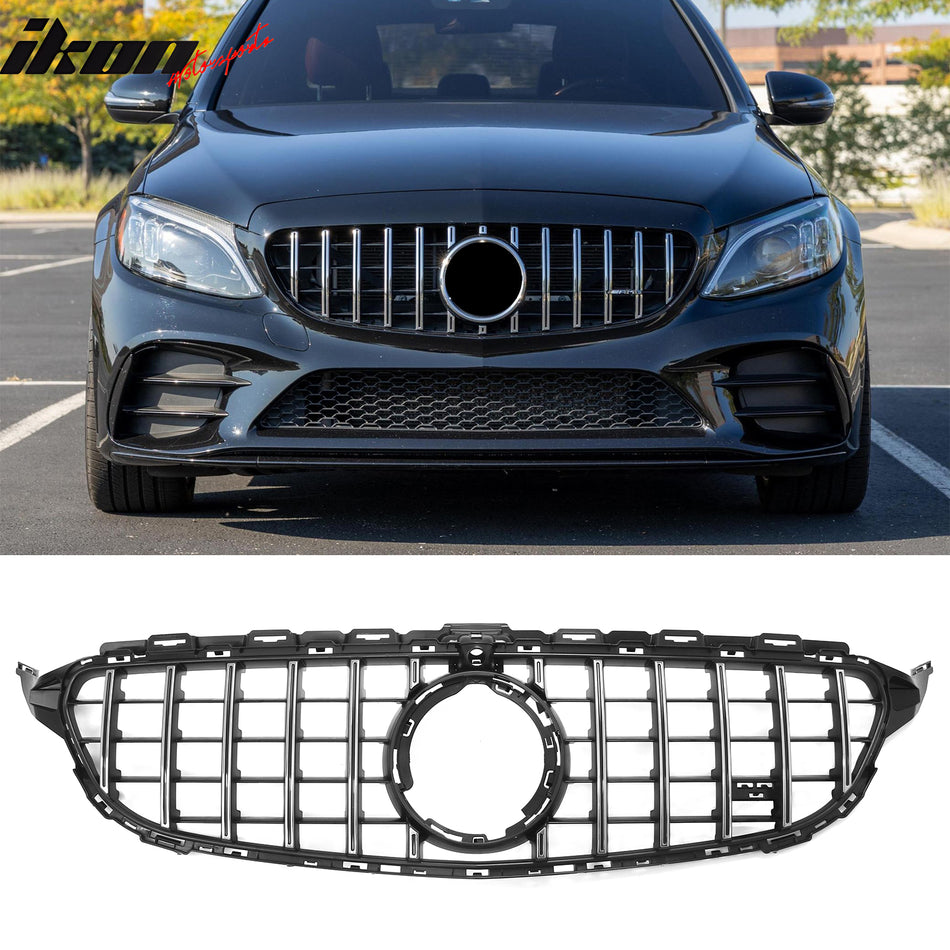 2019-2021 Benz W205 C300 C43 AMG Sedan GT Style Unpainted Black + Chrome Grille ABS