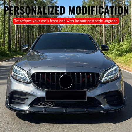 Fits 19-21 Benz W205 C300 C43 AMG GT Style Front Upper Grille Gloss Black ABS